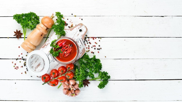 Rustic table with prepared food and ingredients